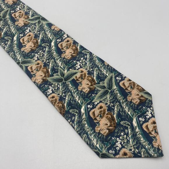 Endangered Species Koalas in Trees Tie 100% Silk Made In USA Necktie Vintage 80s - Picture 1 of 6